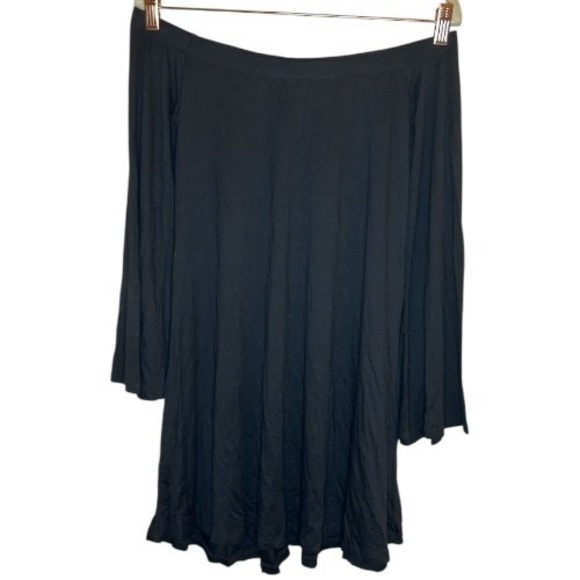 Lani California Black Off Shoulder Mini Dress Small Bell Flare Sleeve Boho - Picture 2 of 5